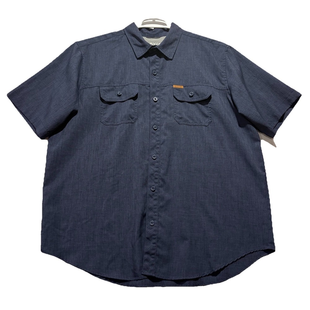 Orvis Button Up‎ Shirt Mens XL Blue Tech Fishing Short Sleeve Performance